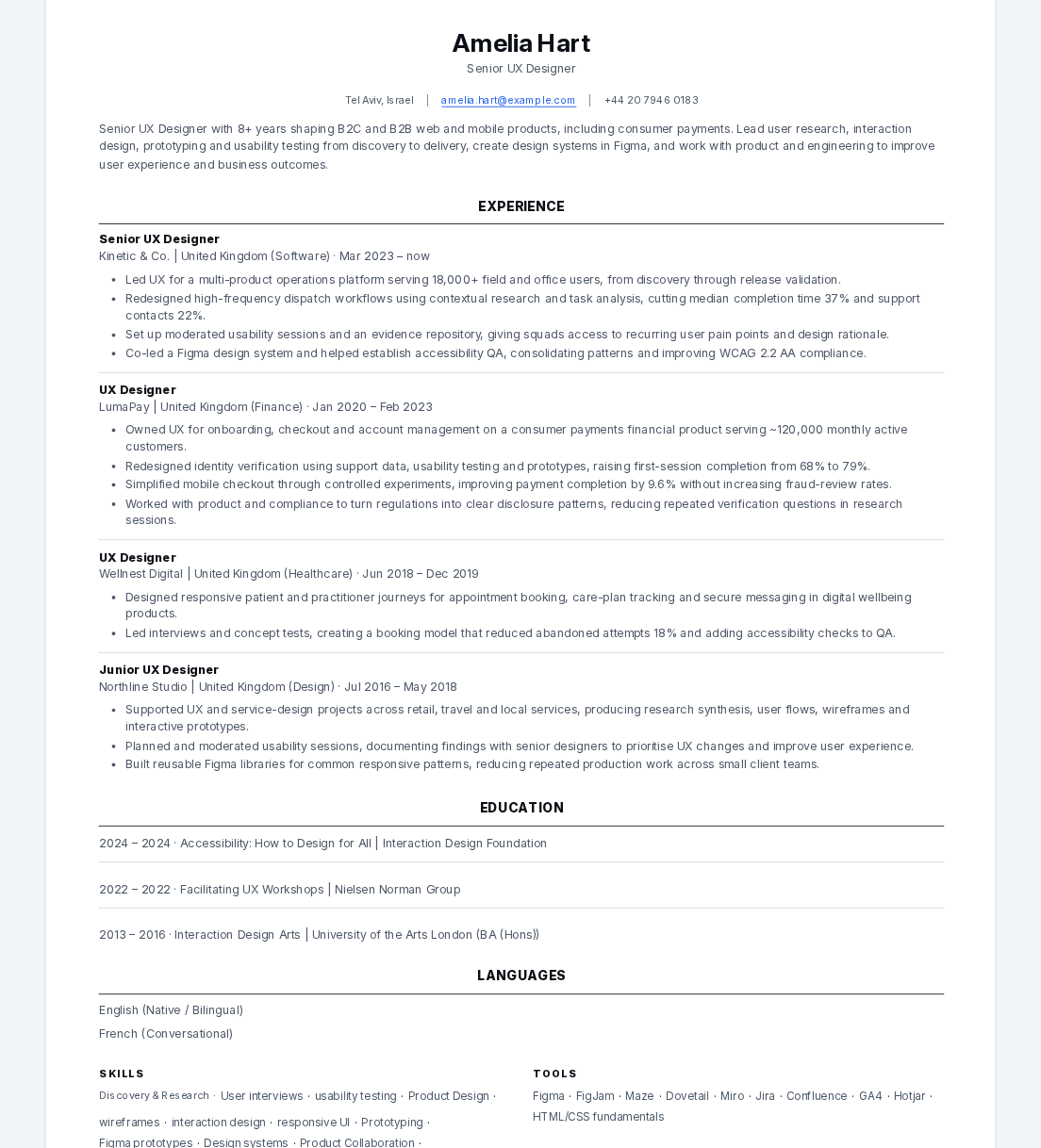 The tailored CV preview shows the role-specific document you should review one last time before downloading