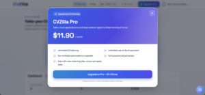 CVZilla Pro subscription upgrade screen